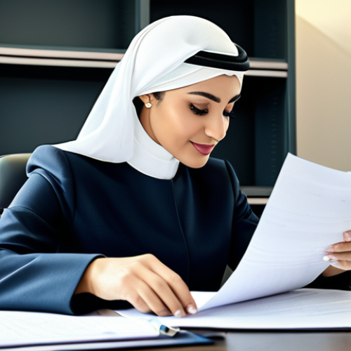 Home 9 **
"A professional businesswoman, fully clothed in a modest, modern business suit (abaya-inspired design is welcome but not required), sitting at a desk in a bright, contemporary office in Dubai. Subtle Islamic geometric patterns in the office décor. She is reviewing documents with a confident expression. Safe for work, appropriate content, perfect anatomy, natural proportions, professional, family-friendly, high-quality rendering."
**
