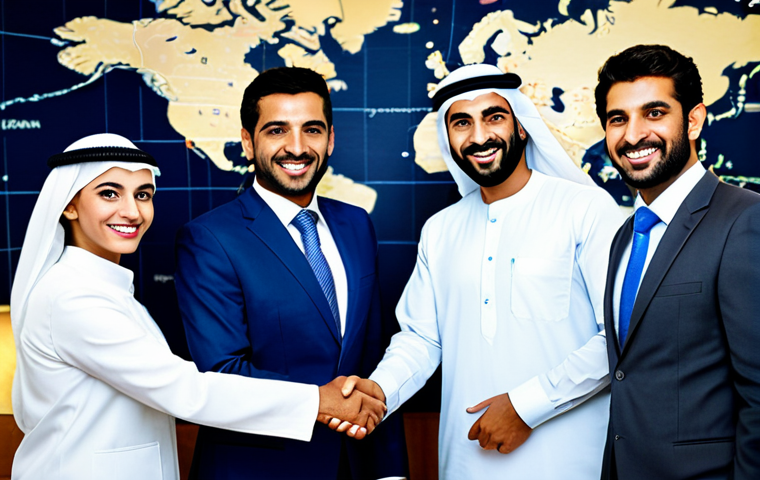 무역협상에서 발생하는 언어 장벽 극복 사례 - **Image Prompt:** A professional businesswoman, fully clothed in modest, traditional Arabic attire, ...