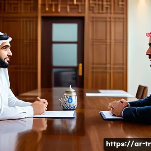 무역협상 중 발생할 수 있는 문화적 충돌 대처법 - A professional business negotiation scene set in a modern Middle Eastern office, featuring a diverse...